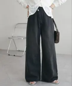 DISCOAT ライトオンスデニムワイドパンツ　 ブラックのサムネイル