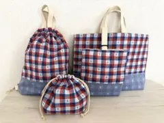 入園入学セット デニム×ヒッコリー ハンドメイド - メルカリ