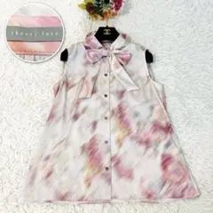 極美品 ✨セオリーリュクス ボウタイ 総柄 マーブル調 ノースリーブブラウス