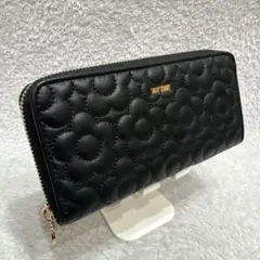 未使用級 マリークワント 長財布 キルトデイジー 黒 ラウンドジップ 人気完売
