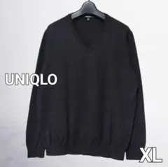 UNIQLO Vネック 薄手 ニット カットソー シンプル 定番 ブラック XL