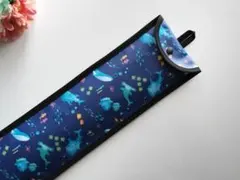 ループ付き23桁用そろばんケース☆海の生き物　ネイビー　クジラ　ジンベイザメのサムネイル