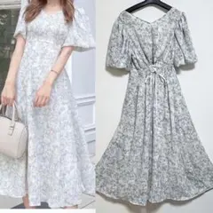 GRL グレイル 花柄ワンピース M ウエストリボン パフスリーブ フレア 美品