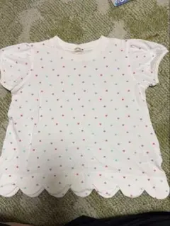 ハート柄 スカラップ裾 半袖Tシャツ ホワイト110サイズのサムネイル
