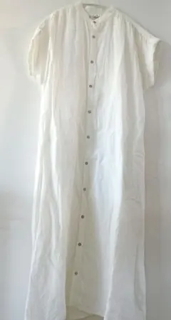 ICHI リネン ロングシャツワンピース 半袖　白