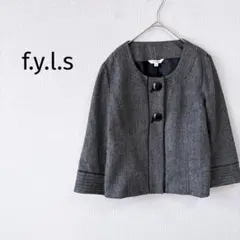 Z【f.y.l.s】ノーカラージャケット 9号 ショート丈 七分袖 グレー 上品