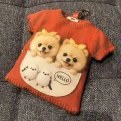ハンドメイド ☆ ふわふわポーチ 半袖ニット　ポメ