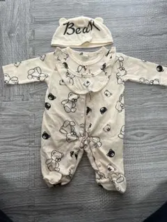 クマプリントロンパース・帽子スタイ　3点セット