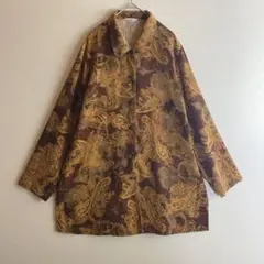 （L）ペイズリー柄 長袖ブラウス シャツ サイドスリット レトロ ヴィンテージ