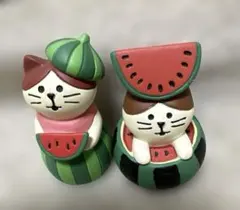 【コンコンブル】スイカ猫 置物 2点セット