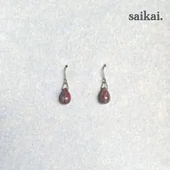 [936]チェコガラスドロップの一粒ピアス グリーン レッド ハンドメイド