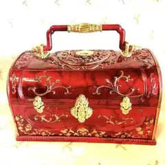 【美品】アクセサリーケース　オルゴールロココ調高級感　レッド姫レトロ