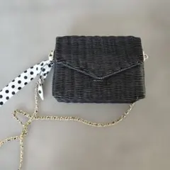 ZARA ブラック かごバッグ ドットリボン付き