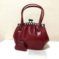 極美品マルウ トカゲ皮ハンドバッグ 小銭入れ がま口 リザード 赤 昭和 