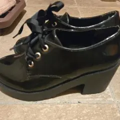 Honeys COLZA 靴 ヒール 光沢 エナメルシューズ ブラック Mサイズ