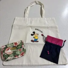 未使用　袋物まとめ売り　ミッキートートバック　韓国小袋　バラ柄ティッシュケース