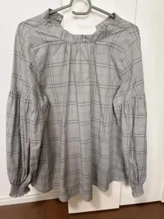 グレー チェック柄 オフショルダー シャツ　グローバルワーク