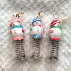 置物 陶器製 バネ付き 雪だるま ✕3 インテリア