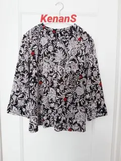 ケレン KEREN コットン100%総カットワーク刺繍ノーカラーブラウス 