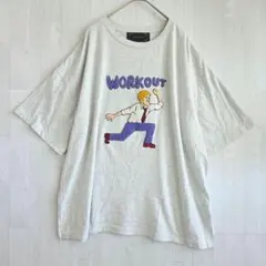 刺繍 イラスト WORKOUT 半袖Tシャツ オーバーサイズ 綿混 グレー Fのサムネイル
