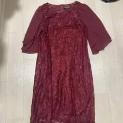レースドレス バーガンディ フレアスリーブ