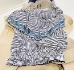 アズノゥアズピンキー 【F】 シャツ ブラウス ストライプ 花柄刺繍