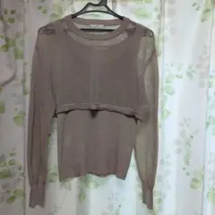 ツインセット ラメタンクトップ×メッシュトップス