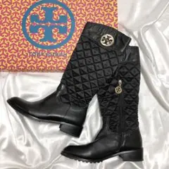 TORYBURCH*トリーバーチ　キルティングロングブーツ　ロゴ ブラック