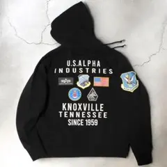 未使用級★ALPHA★ワッペン 刺繍 ジップパーカー★ブラック★M★短丈★現行