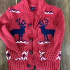 赤 トナカイ柄 ニットカーディガン