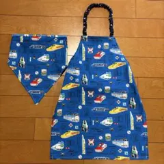 めめ様専用⭐︎電車柄　キッズエプロン＆三角巾　110〜120