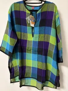 チャイハネ 五分袖 チェック柄シャツ