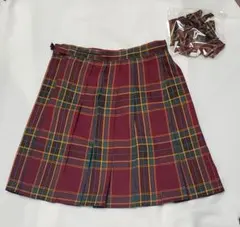 赤 チェック プリーツスカート