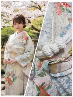 正絹　振袖　袋帯　帯揚げ　帯締め　古典柄　薄緑系 振袖用 帯揚げ 正絹 「オリーブグリーン」 和風館 古典 豪華 成人式