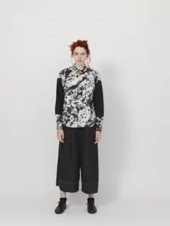 24aw サイドジップ ポリ縮絨 プリーツスカート ブラック