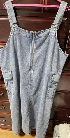 デニムサロペット ジッパー付きポケット付き