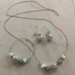 ハンドメイド 3点セット ネックレス ピアス ブレスレット 未使用