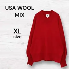 USA WOOL MIX 赤 ニット ボリュームスリーブ レッド 長袖 Vネック