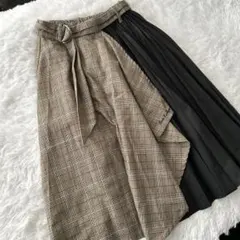 140cm チェック　プリーツ　切替　ロングスカート