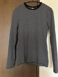 ユニクロ ソフトリブボーダークルーネックT 黒 白M