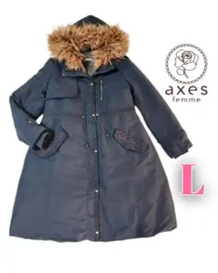 axes femme◆レースがお洒落なモッズコート◆ボアライナー付◆ネイビー◆L