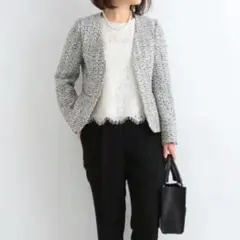 B:MING by BEAMS ツイード ノーカラージャケット L 黒 白