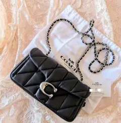 COACH タビーキルティング レザー ショルダーバッグ ブラック 20cm