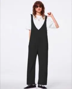 GU カットソーVネックサロペットパンツ ブラックXLサイズ