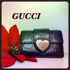 極美品　GUCCI ブラックレザー キーケース マイクロシマラブリーハート5連