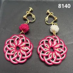 ハンドメイド【水引】イヤリング　桃×白