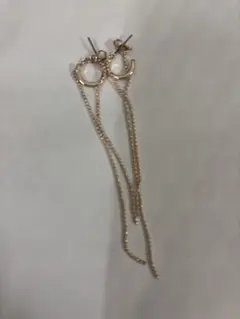 ピンクゴールドフープピアス チェーン付き