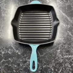 ル・クルーゼ グリルパン スクエア ブルー系 鋳物 ホーロー IH対応 箱なし ル・クルーゼ グリルパン スクエア ブルー系 鋳物 ホーロー IH対応 箱