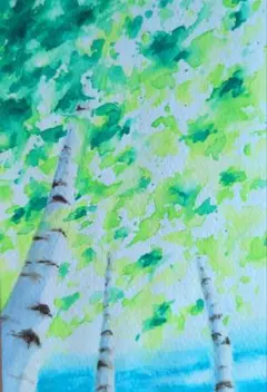 水彩画　深呼吸の森