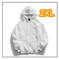 新品 刺繍 ジップパーカー キルティング風 フード付 アウター ホワイト2XL